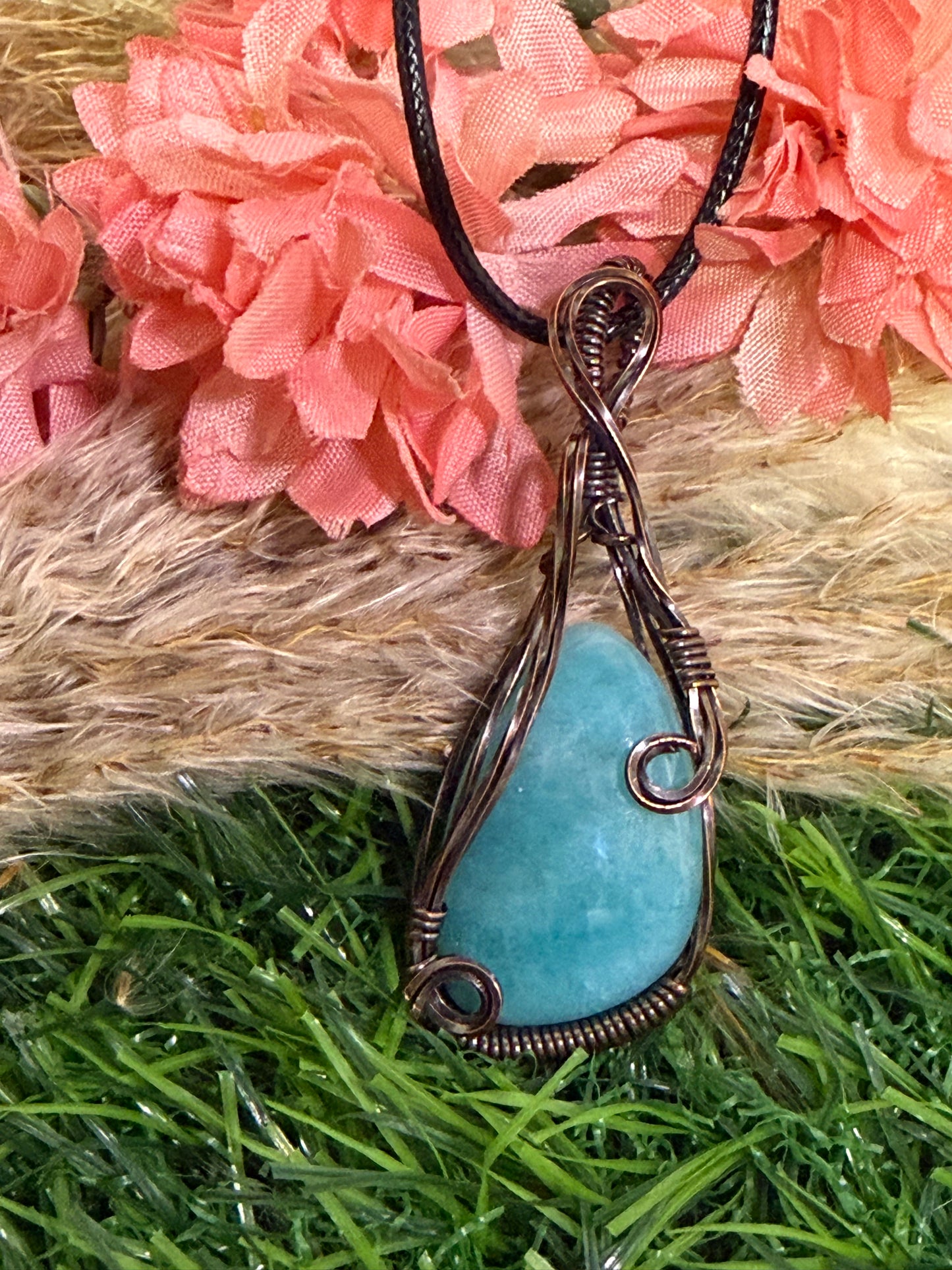 Amazonite Pendant wrapped in Oxidized Copper