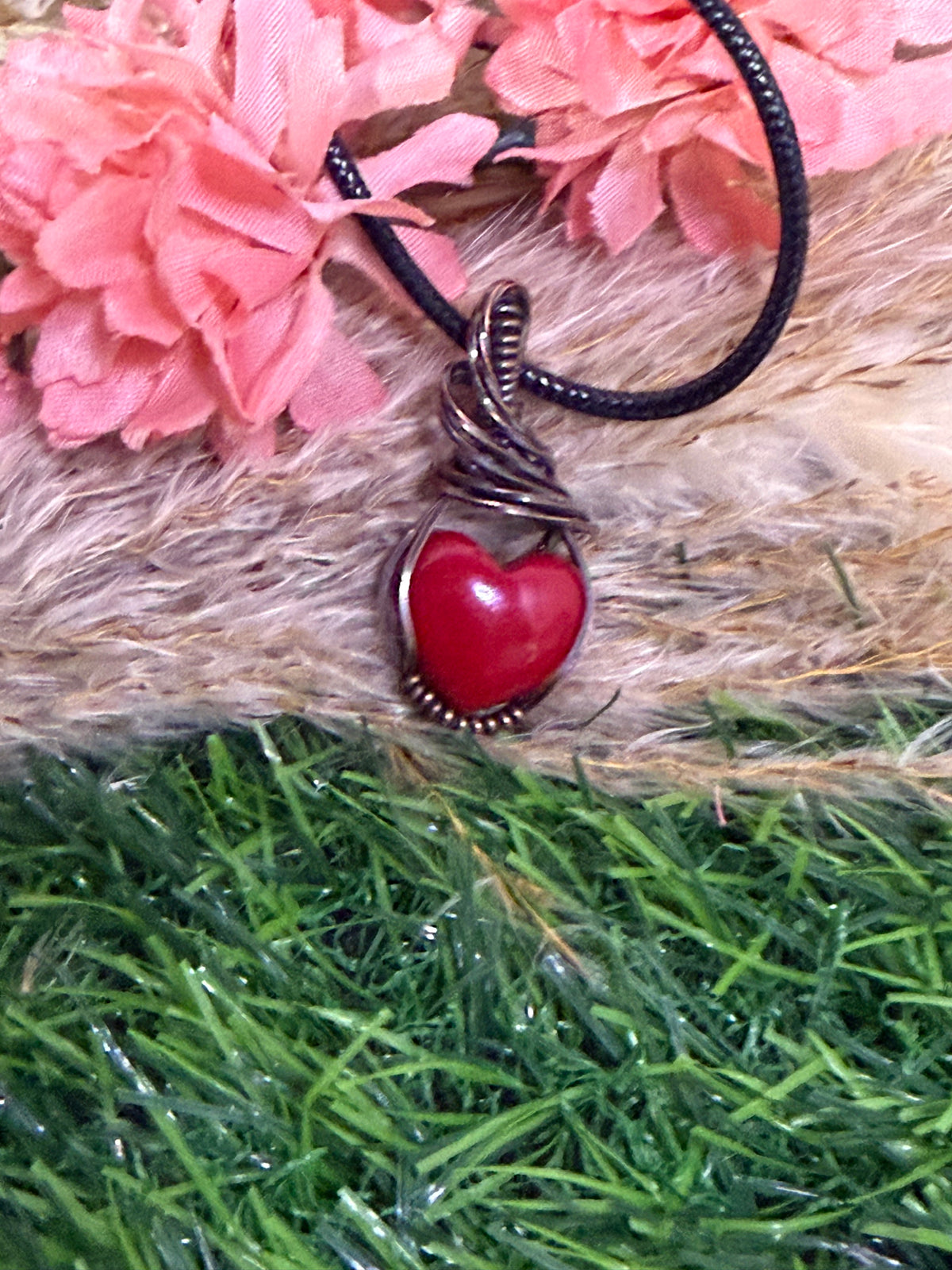 Kammererite pendant wrapped in oxidized Copper