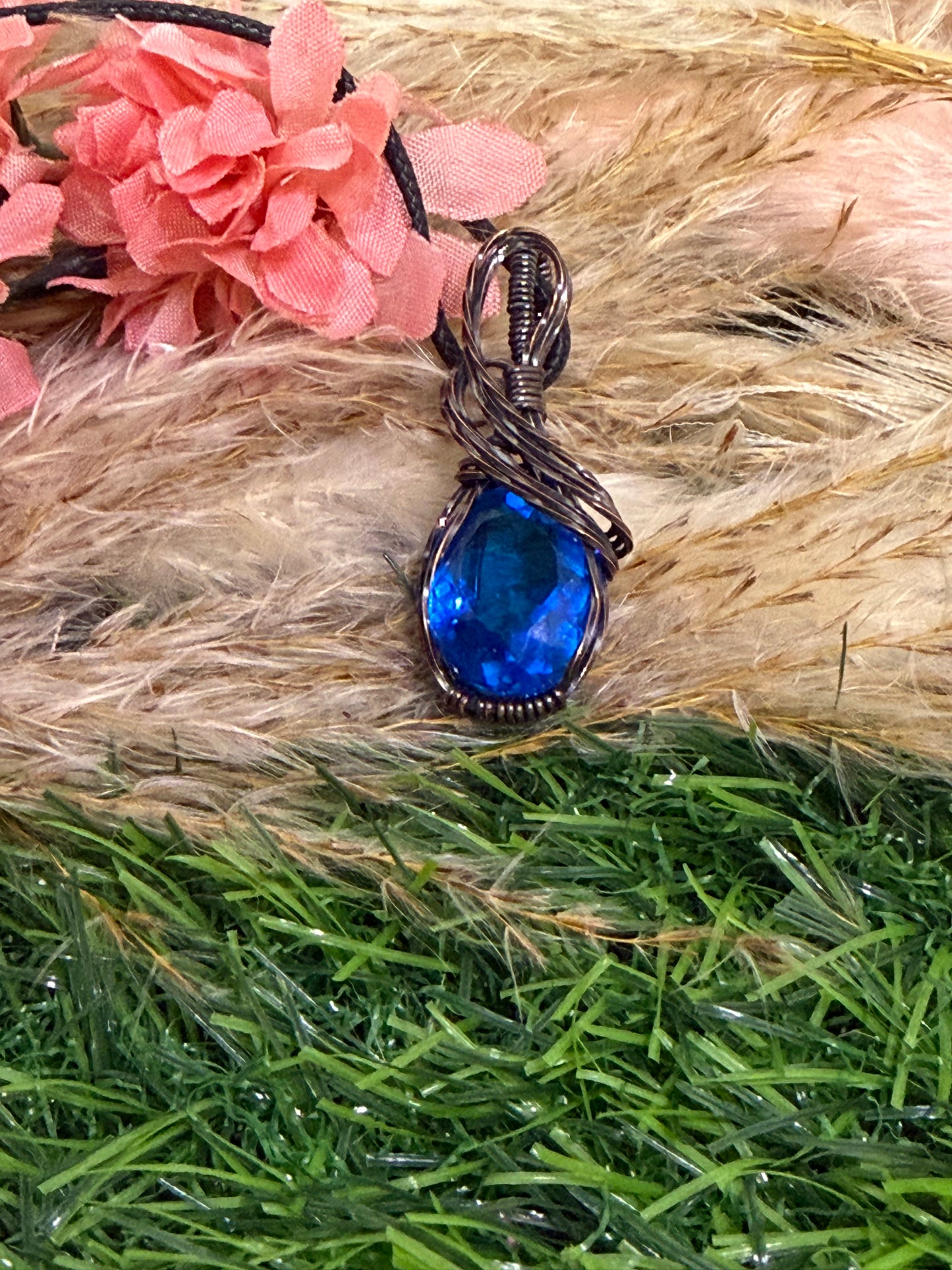 Topaz Pendant wrapped in oxidized copper