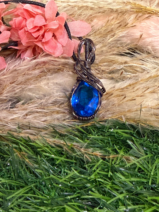 Topaz Pendant wrapped in oxidized copper