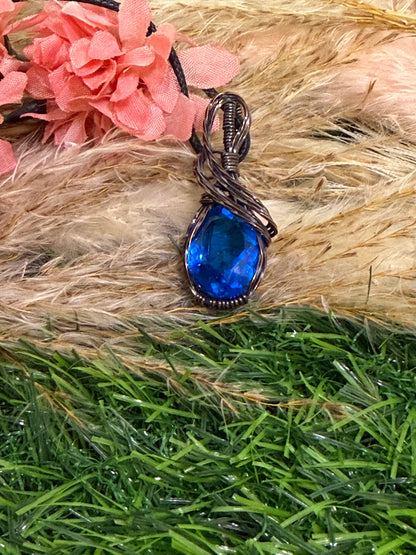 Topaz Pendant wrapped in oxidized copper