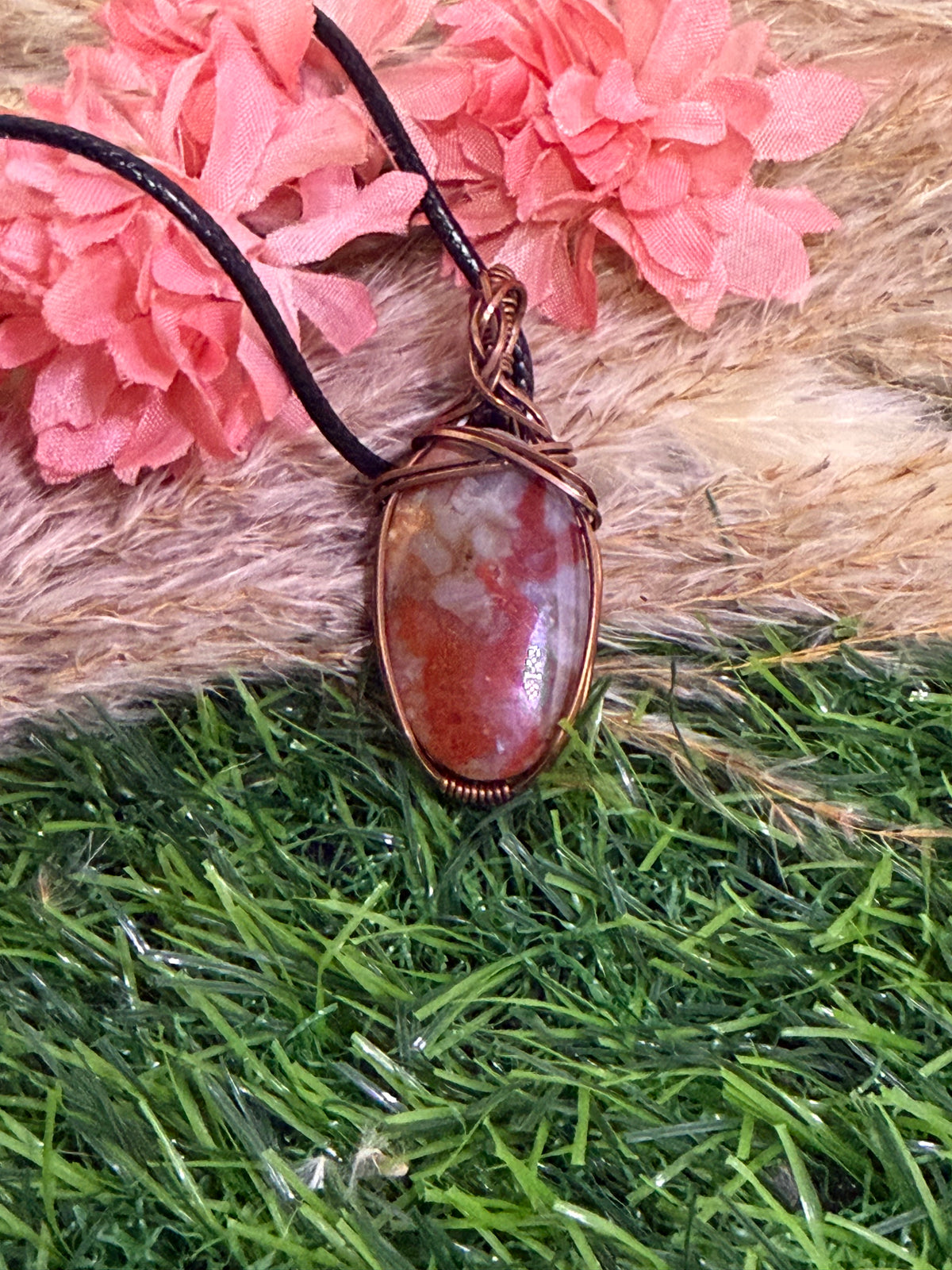 Kammererite pendant wrapped in oxidized Copper