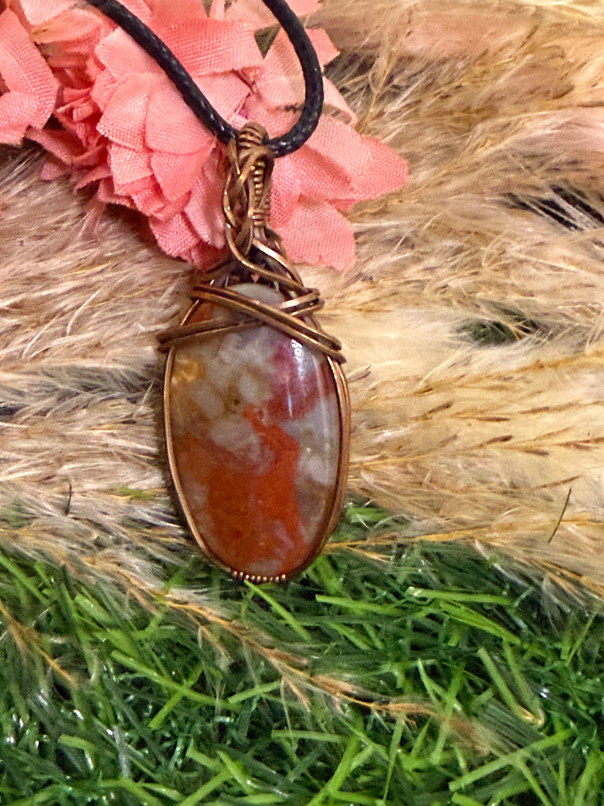 Kammererite pendant wrapped in oxidized Copper