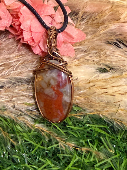 Kammererite pendant wrapped in oxidized Copper