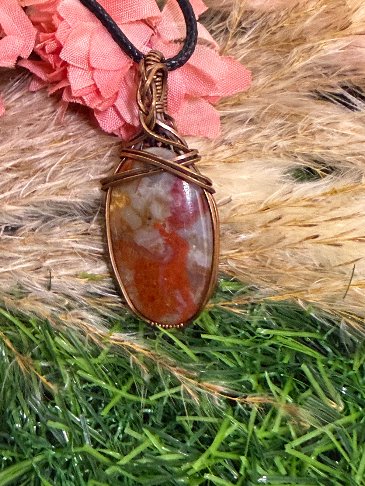 Kammererite pendant wrapped in oxidized Copper