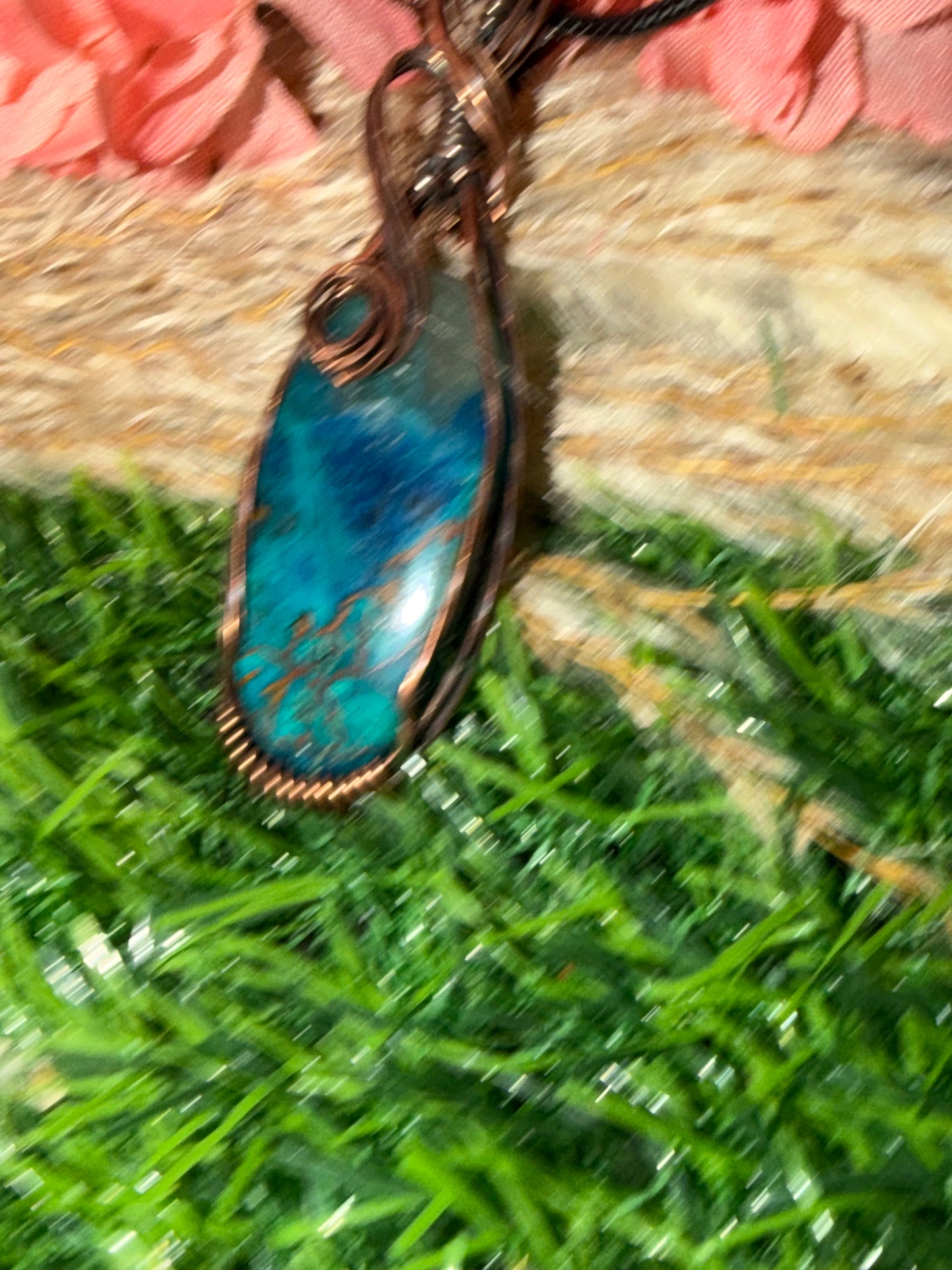Chrysocolla Necklace Wrapped Oxidized Coppe