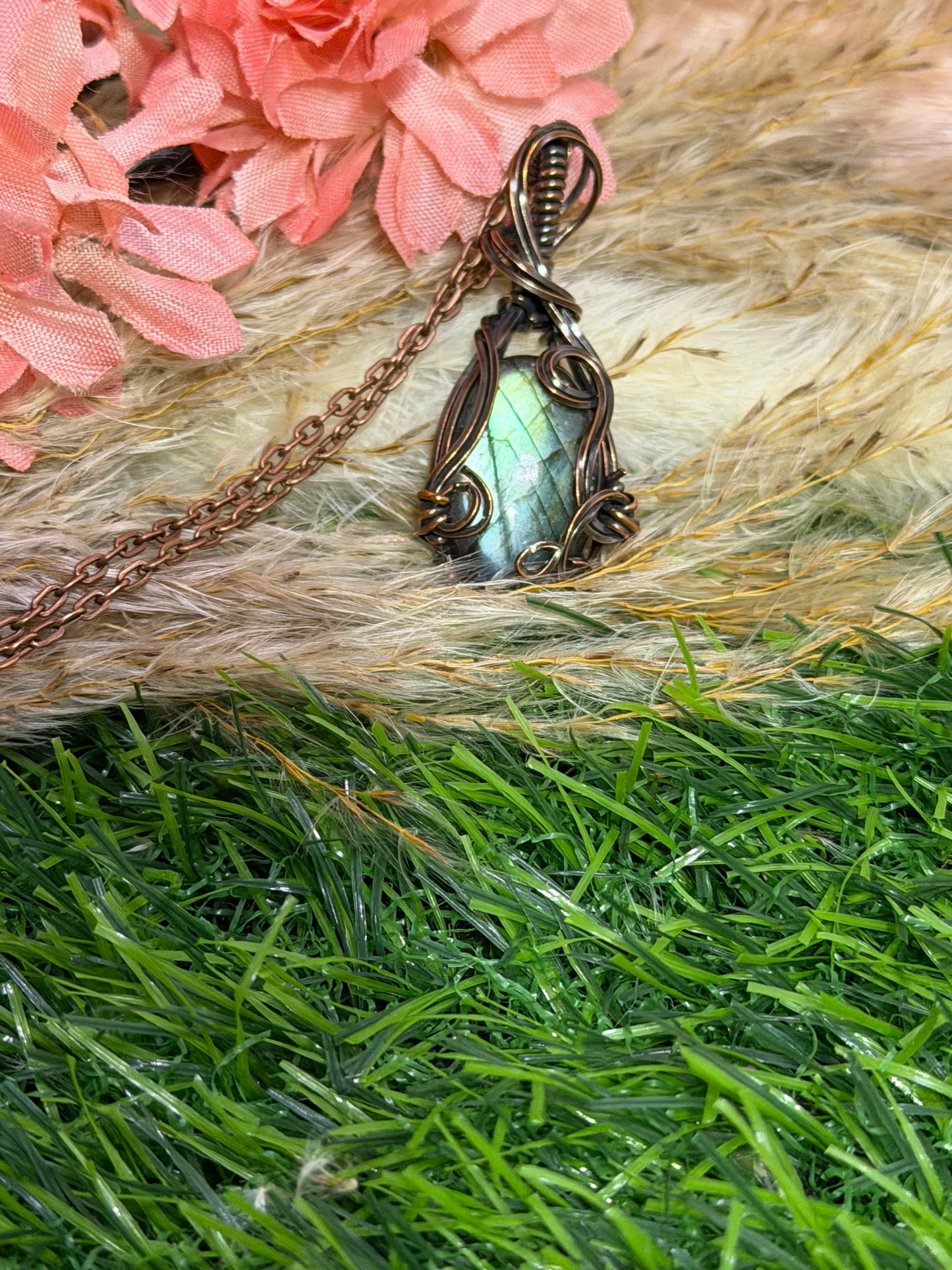 Labradorite Pendant wrapped in Oxidized Copper