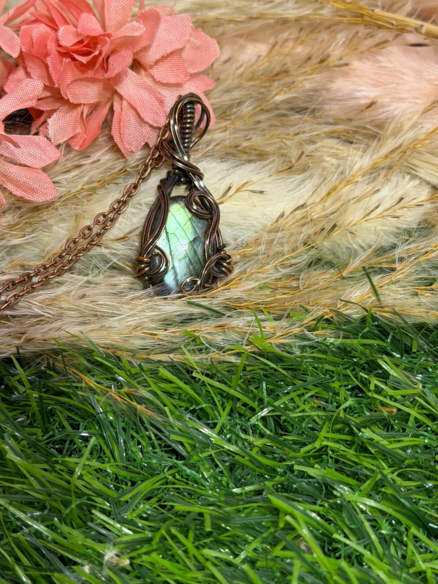 Labradorite Pendant wrapped in Oxidized Copper