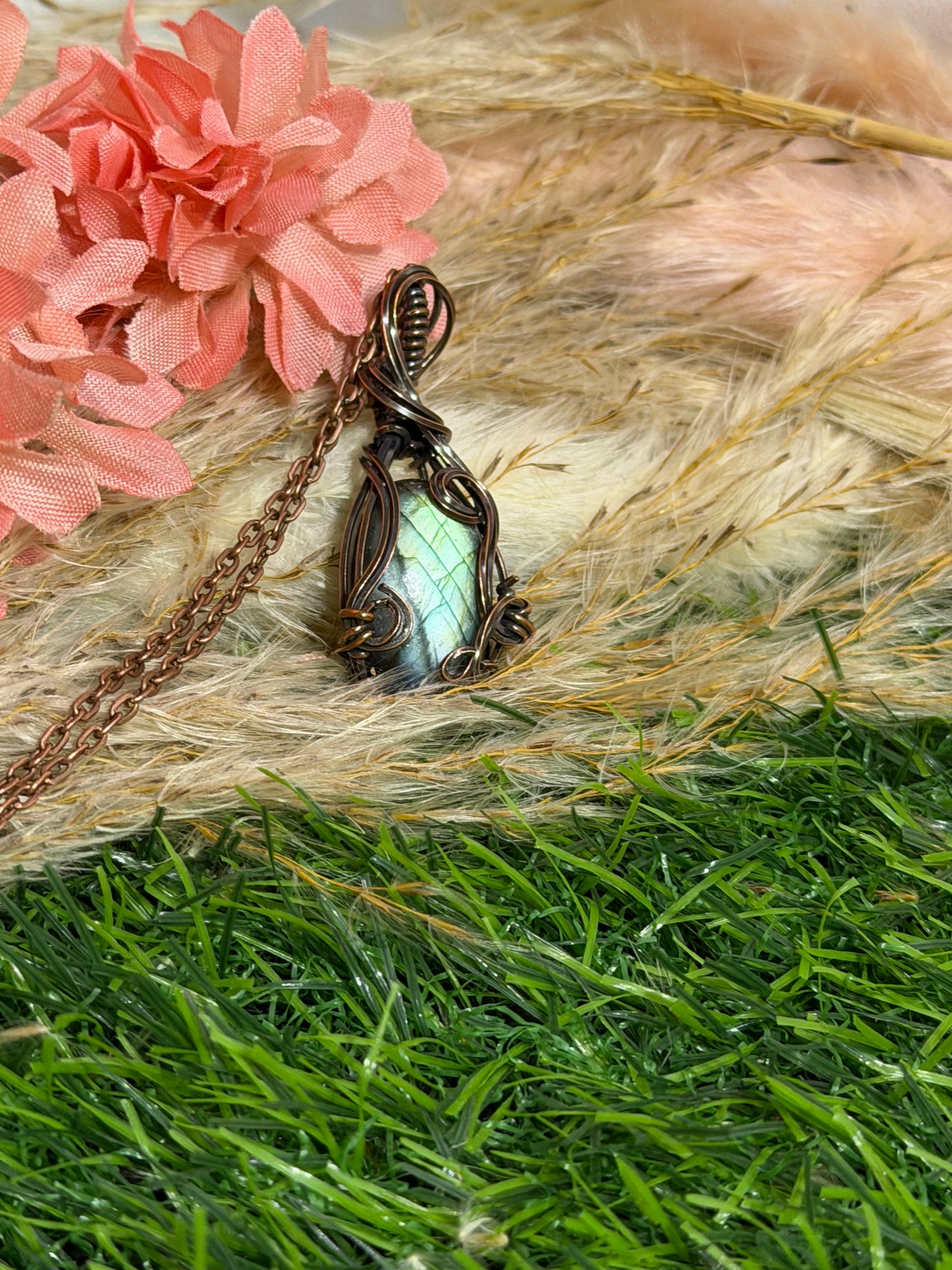 Labradorite Pendant wrapped in Oxidized Copper