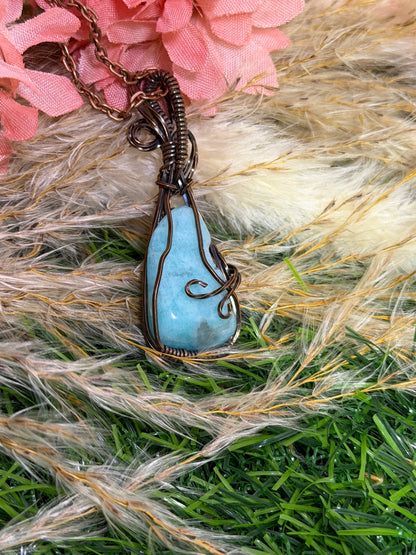 Amazonite Pendant wrapped in Oxidized Copper (Copy)