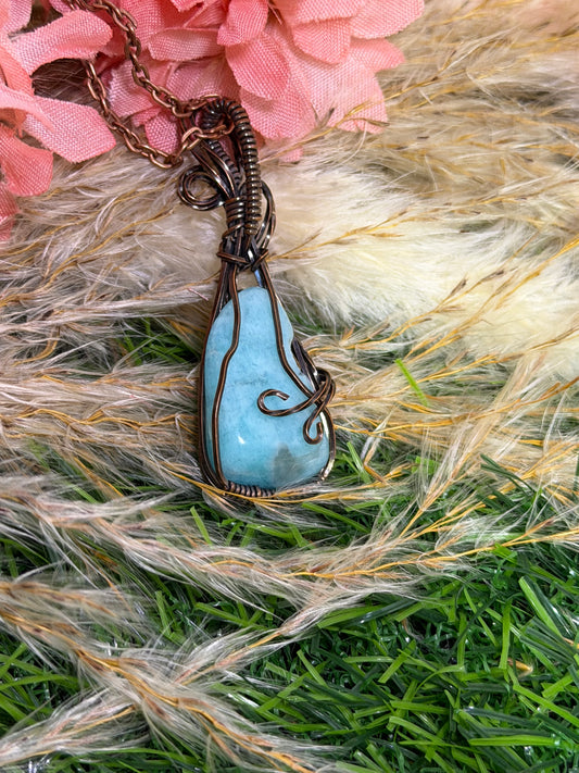 Amazonite Pendant wrapped in Oxidized Copper (Copy)