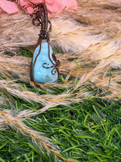 Amazonite Pendant wrapped in Oxidized Copper (Copy)