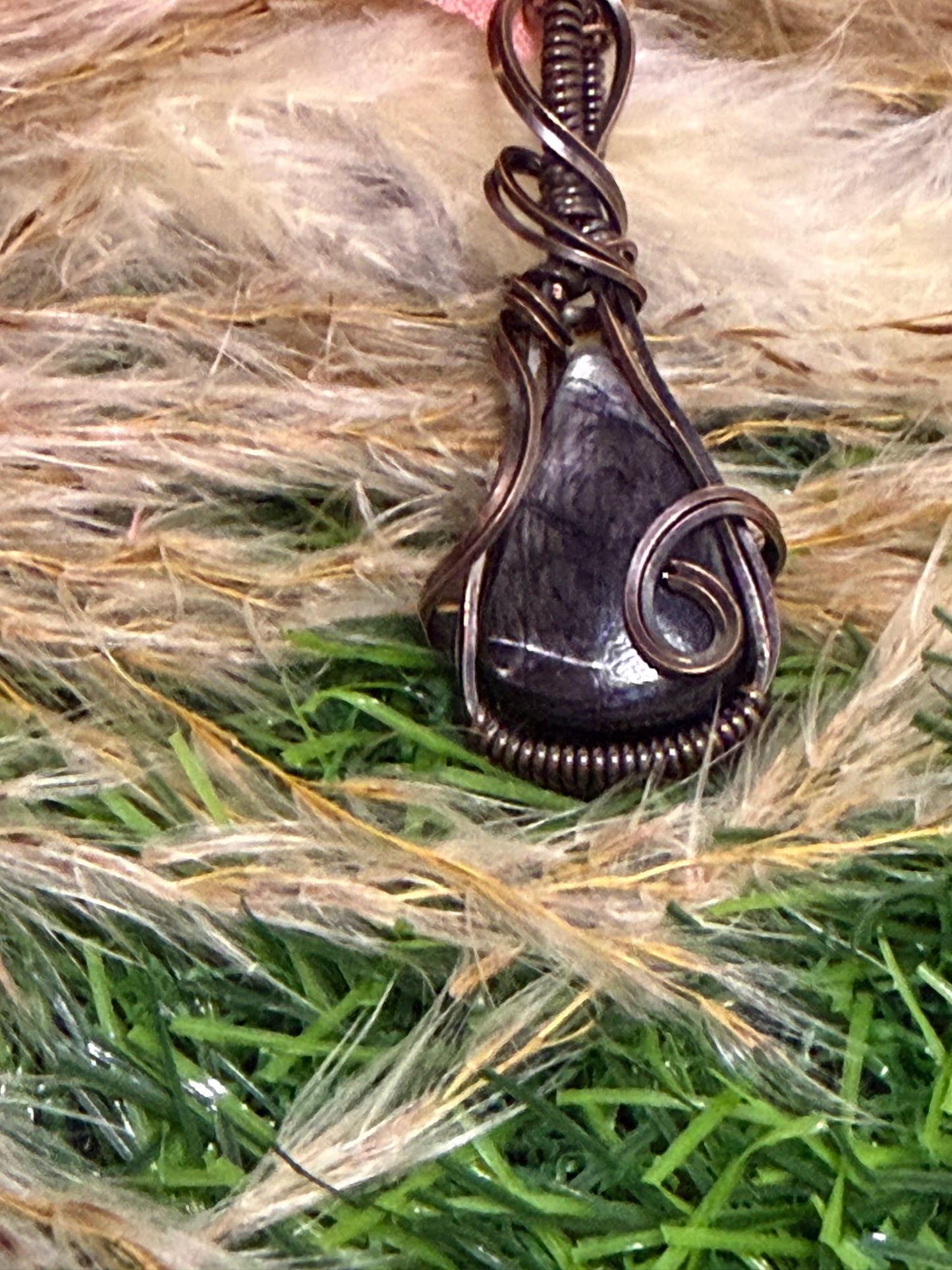 Hypersthene Pendant wrapped in oxidized copper
