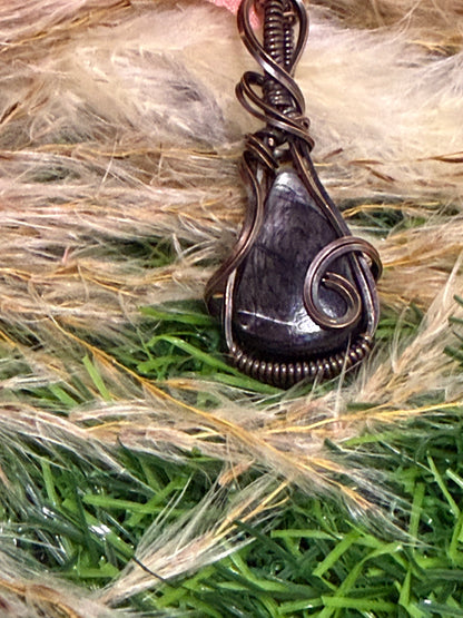 Hypersthene Pendant wrapped in oxidized copper