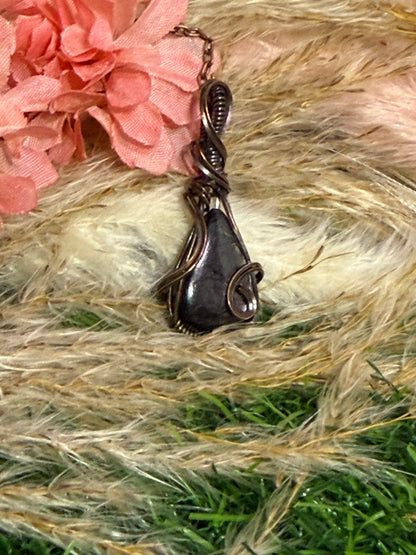 Hypersthene Pendant wrapped in oxidized copper