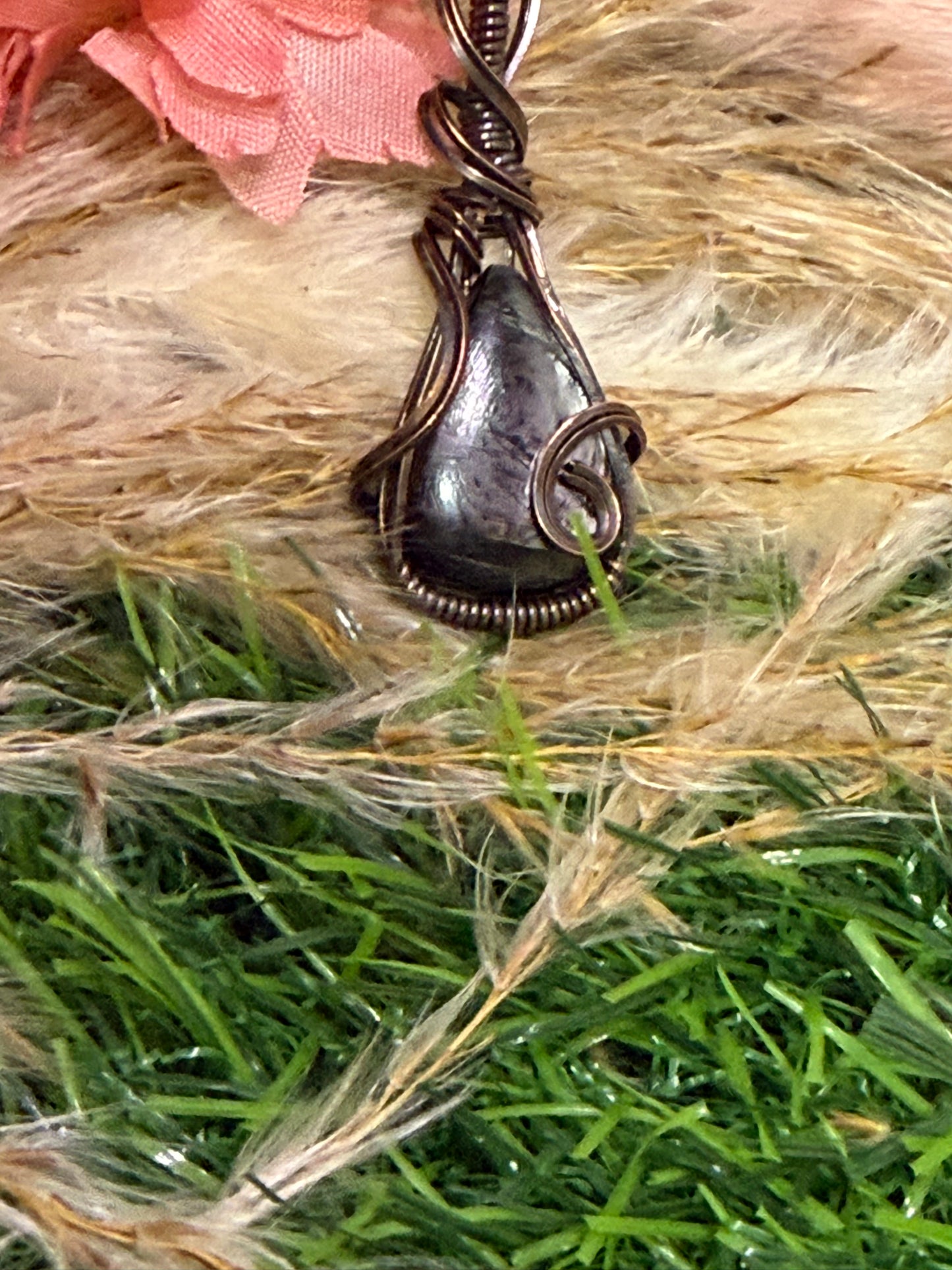 Hypersthene Pendant wrapped in oxidized copper
