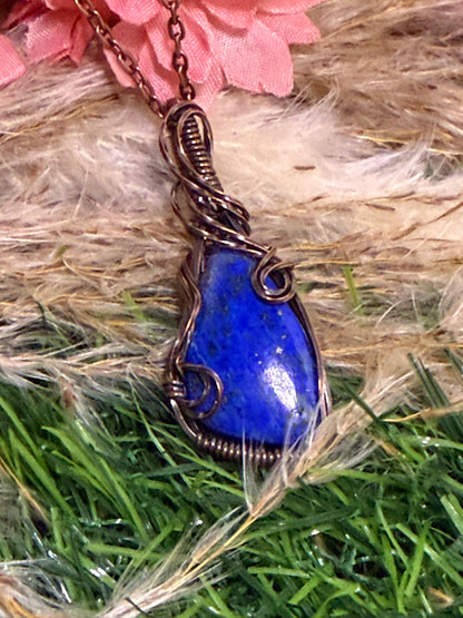 Lapis Pendant wrapped in Oxidized Copper