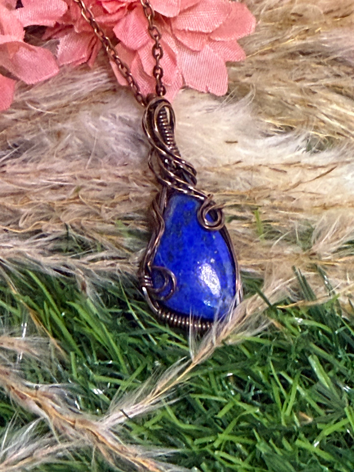 Lapis Pendant wrapped in Oxidized Copper