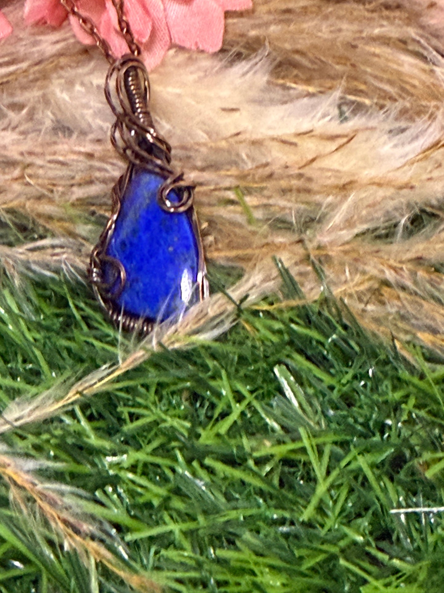 Lapis Pendant wrapped in Oxidized Copper