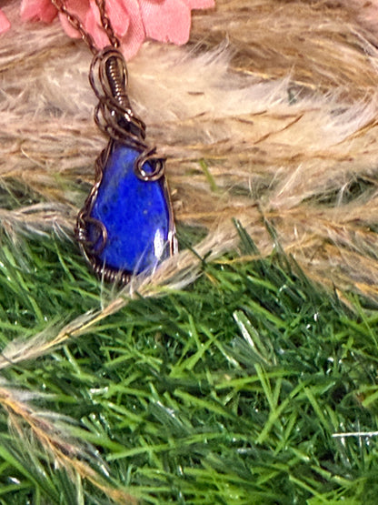 Lapis Pendant wrapped in Oxidized Copper
