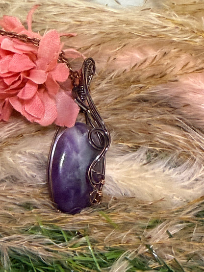 Amethyst wrapped in Oxidized Copper