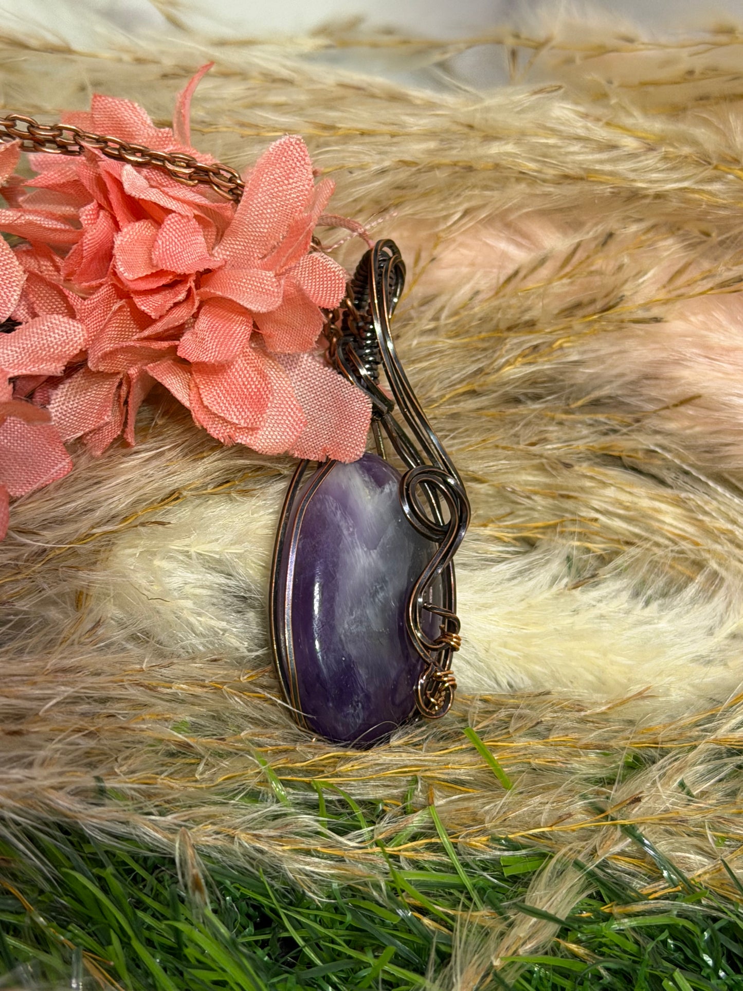 Amethyst wrapped in Oxidized Copper