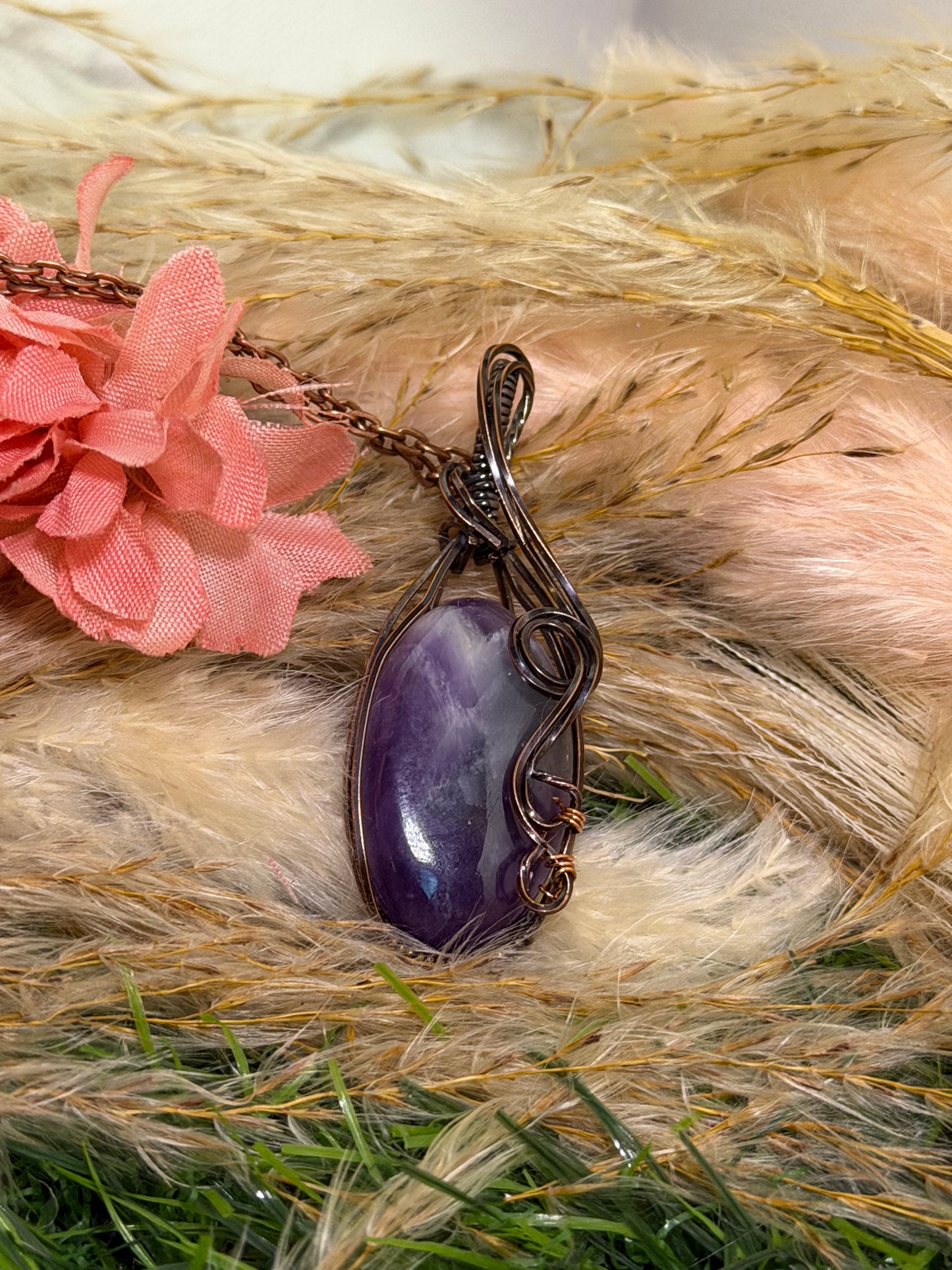 Amethyst wrapped in Oxidized Copper