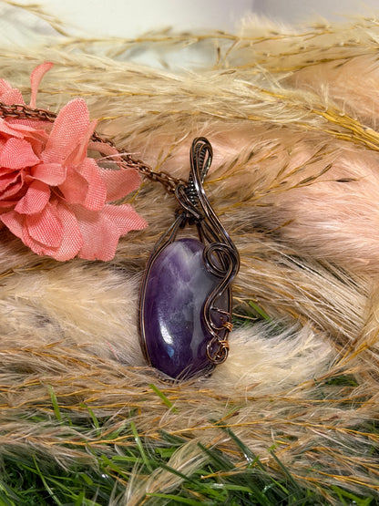 Amethyst wrapped in Oxidized Copper