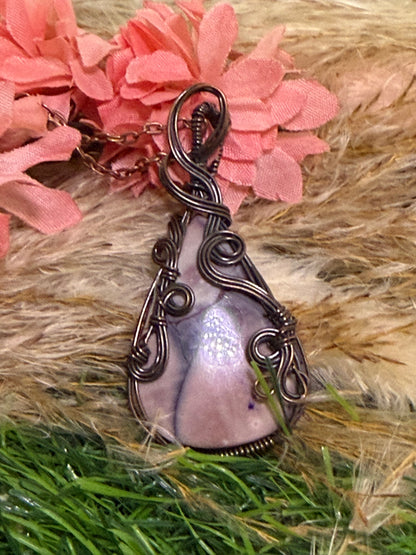 Porcelain Pendant wrapped in oxidized Copper