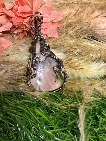 Porcelain Pendant wrapped in oxidized Copper