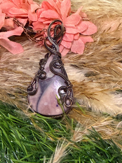 Porcelain Pendant wrapped in oxidized Copper