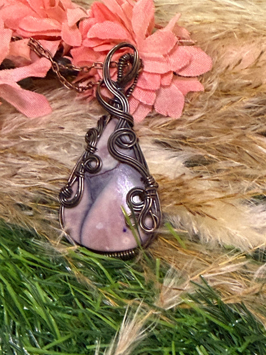 Porcelain Pendant wrapped in oxidized Copper