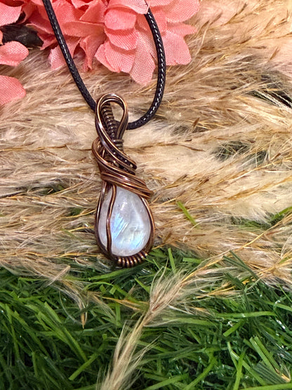 Moonstone Wrapped in Oxidized Copper