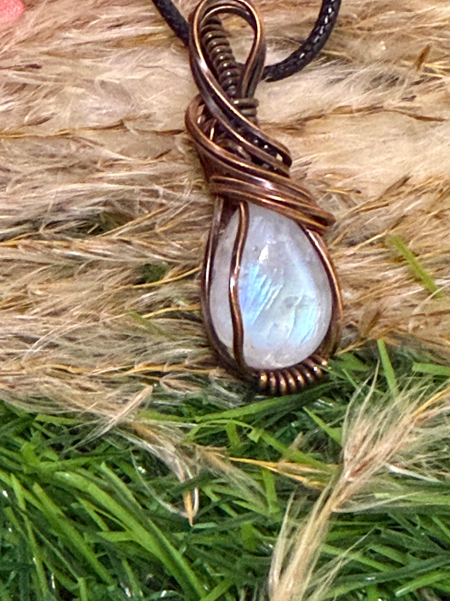 Moonstone Wrapped in Oxidized Copper