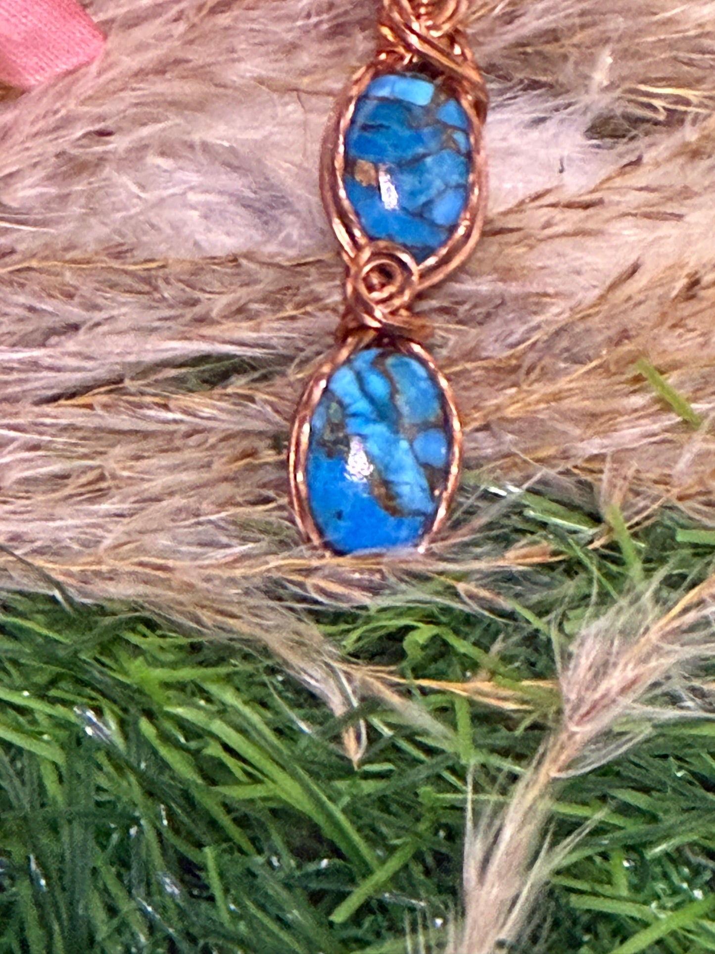 Double Turquoise Pendant wrapped in Copper