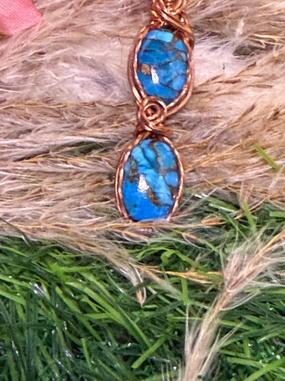 Double Turquoise Pendant wrapped in Copper