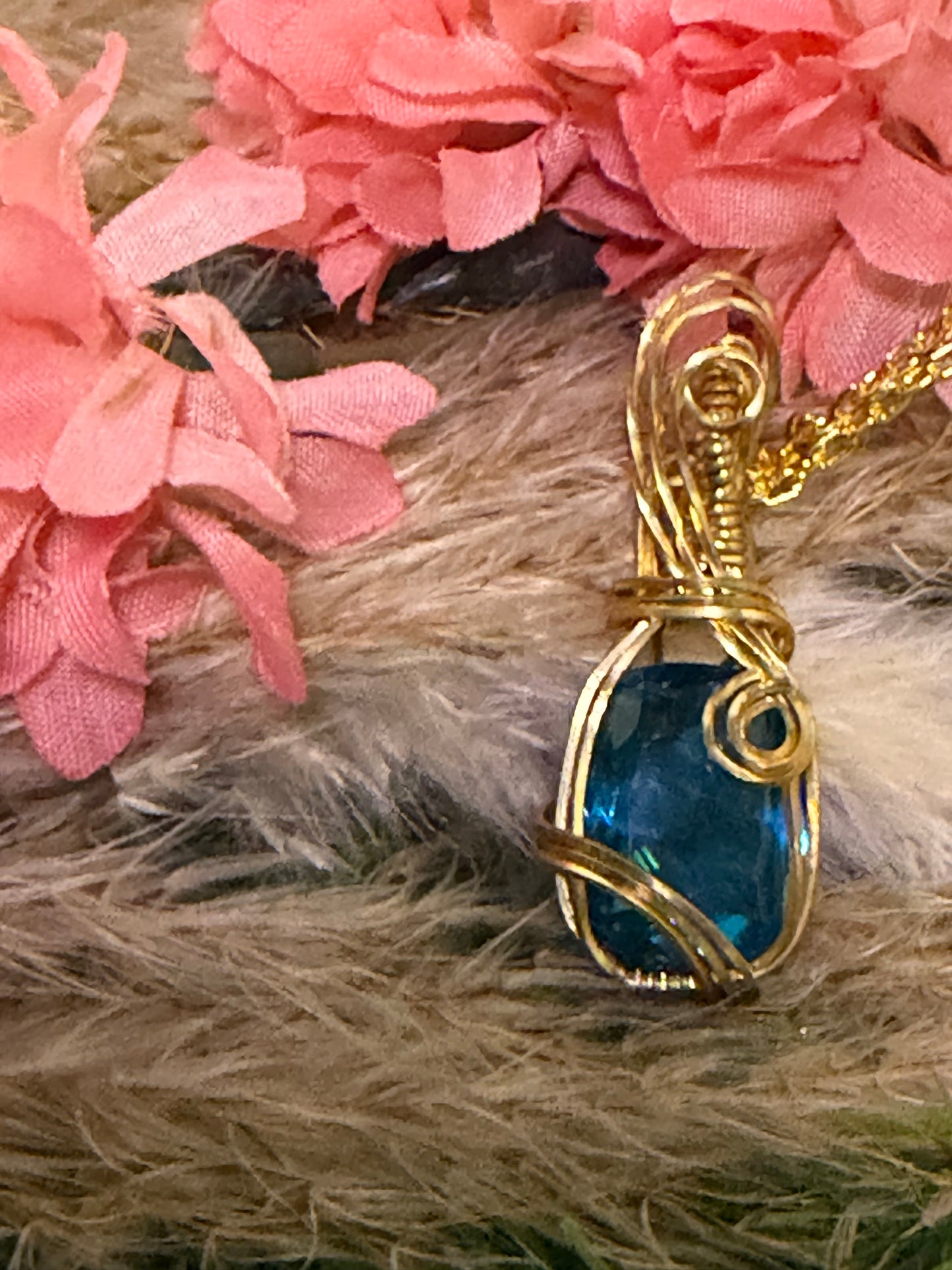 Topaz Pendant wrapped in oxidized copper (Copy)