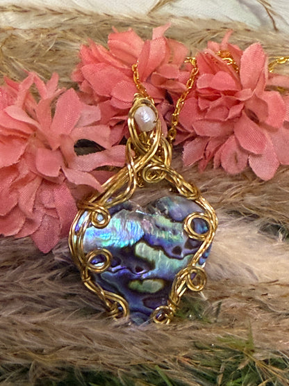 Abalone Shell Pendant wrapped in Brass