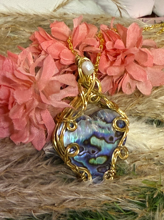 Abalone Shell Pendant wrapped in Brass