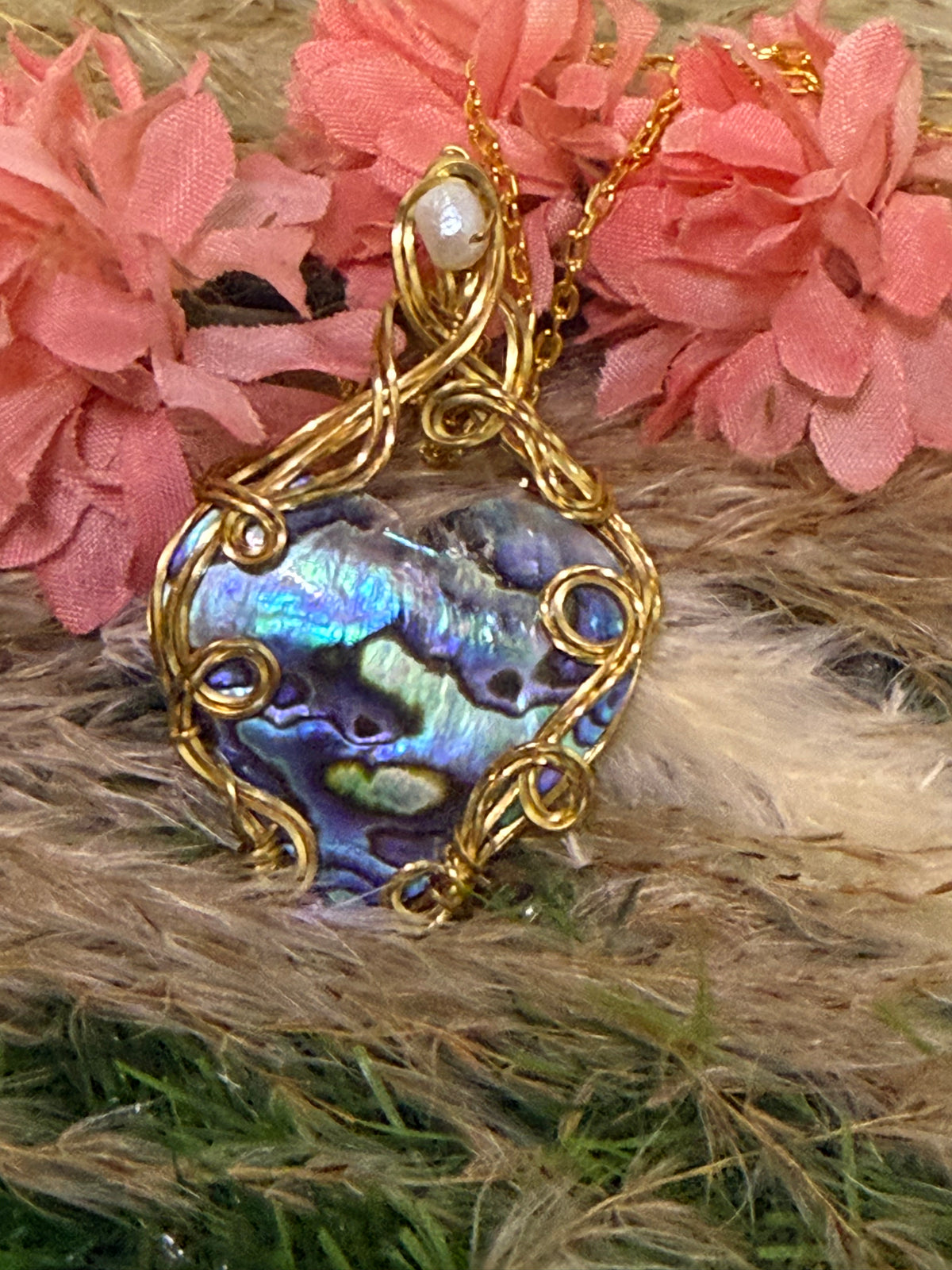 Abalone Shell Pendant wrapped in Brass