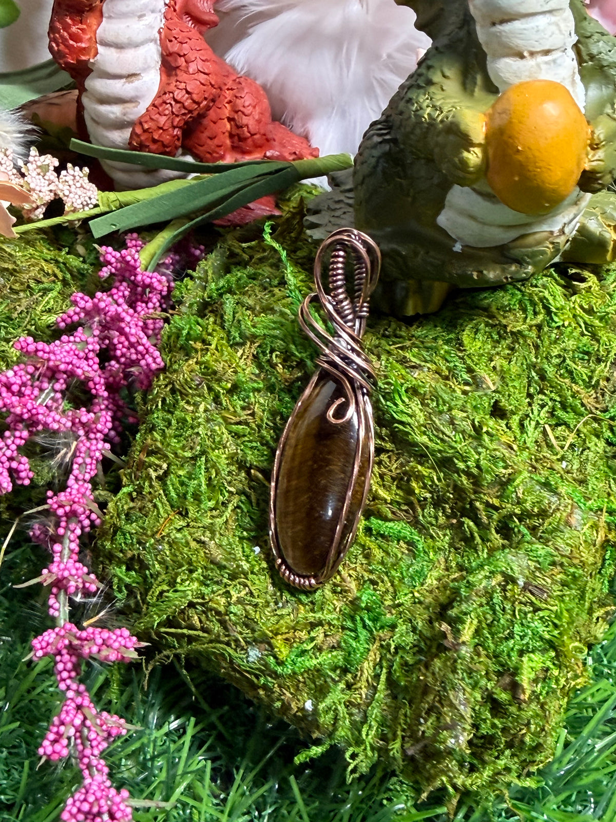 Tiger Eye Crystal Pendant Wrapped in Oxidized copper