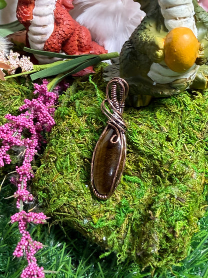 Tiger Eye Crystal Pendant Wrapped in Oxidized copper