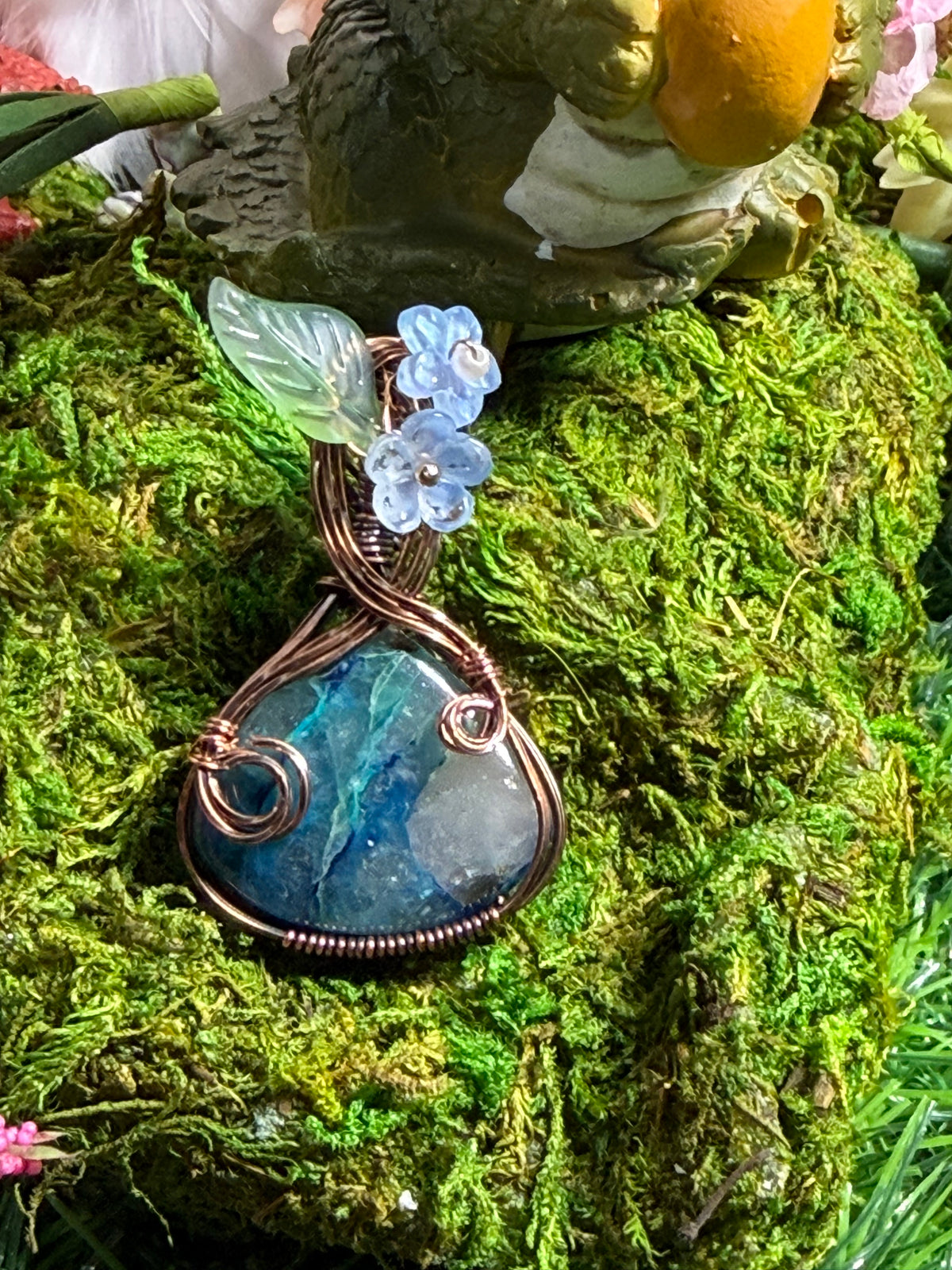Chrysocolla in Quartz Wrapped in Oxidized Copper