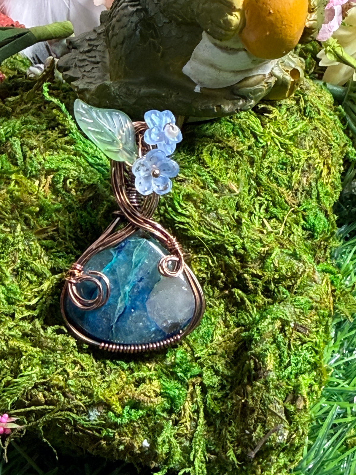 Chrysocolla in Quartz Wrapped in Oxidized Copper