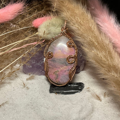 Rhodonite Necklace wrapped in Oxidized Copper