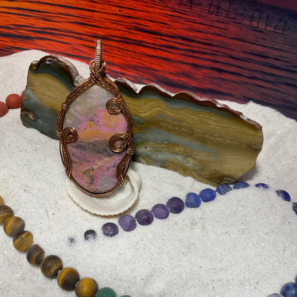 Rhodonite Necklace wrapped in Oxidized Copper