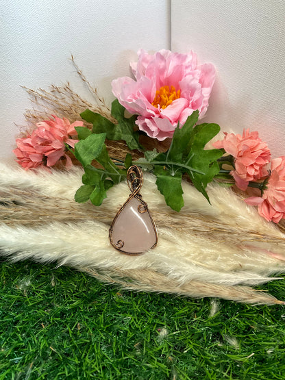 Rose Quartz Necklace wrapped in Oxidized Copper