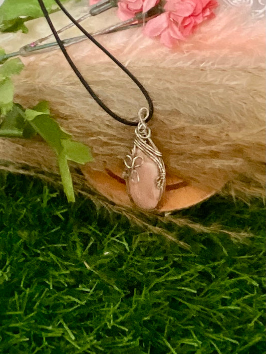 Pink Opal with Butterfly wrapped in Sterling Silver/
