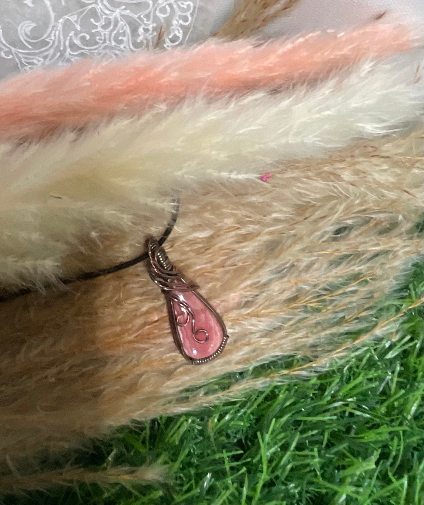 Rhodochrosite Pendant wrapped in Oxidized Copper