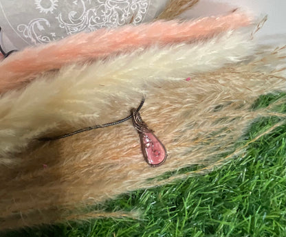 Rhodochrosite Pendant wrapped in Oxidized Copper